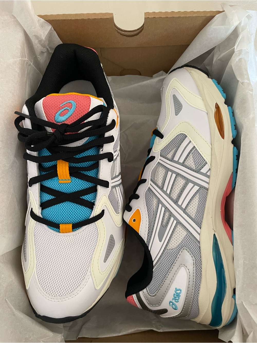 ASICS White Athletic Sneakers with Blue and Pink Accents